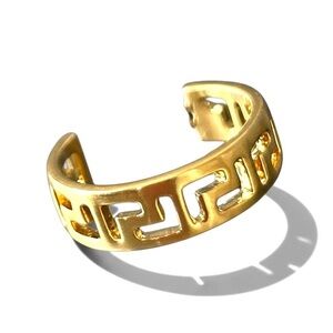 Vintage Upcycled Greek Key Maze Cutout Adjustable Ring